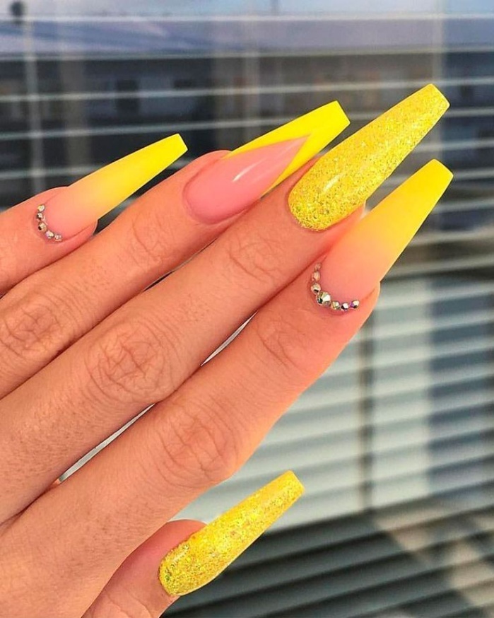 Backdate 4 Beautiful Long Yellow Nails Ideas For July