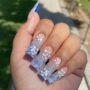 Niche Utama 2 Long Press On Nails Coffin Fake Nails With Flower Designs Blue Gradient  False Nails Glossy Acrylic Nails Full Cover Glue On Nails For Women And  Girls