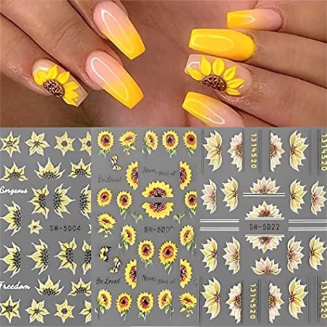 Niche Utama 2 Nail Stickers D Flower Embossed Sunflower Summer Nail Art Self Adhesive  Nail Stickers Design Acrylic Nail Art Women/Girls Decoration